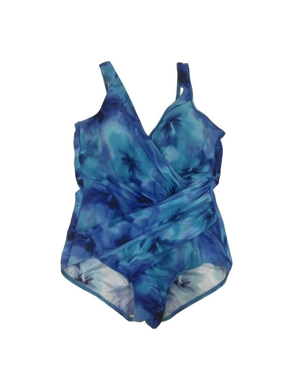 Miraclesuit Size M-L (see measurements) one piece swimsuit. Blue ruched modest